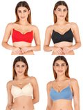 Women Everyday Padded Bra With Transparent With Bra Color Strap (Pack 4)