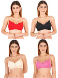 Women Everyday Padded Bra With Transparent With Bra Color Strap (Pack 4)
