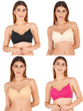 Women Everyday Padded Bra With Transparent With Bra Color Strap (Pack 4)