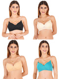 Women Everyday Padded Bra With Transparent With Bra Color Strap (Pack 4)
