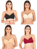 Women Everyday Padded Bra With Transparent With Bra Color Strap (Pack 4)