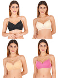 Women Everyday Padded Bra With Transparent With Bra Color Strap (Pack 4)