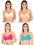 Women Everyday Padded Bra With Transparent With Bra Color Strap (Pack 4)