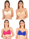 Women Everyday Padded Bra With Transparent With Bra Color Strap (Pack 4)