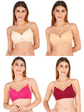 Women Everyday Padded Bra With Transparent With Bra Color Strap (Pack 4)