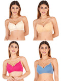 Women Everyday Padded Bra With Transparent With Bra Color Strap (Pack 4)