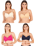 Women Everyday Padded Bra With Transparent With Bra Color Strap (Pack 4)