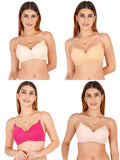 Women Everyday Padded Bra With Transparent With Bra Color Strap (Pack 4)