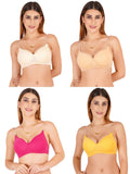 Women Everyday Padded Bra With Transparent With Bra Color Strap (Pack 4)