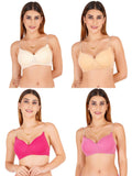 Women Everyday Padded Bra With Transparent With Bra Color Strap (Pack 4)