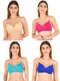 Women Everyday Padded Bra With Transparent With Bra Color Strap (Pack 4)