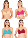 Women Everyday Padded Bra With Transparent With Bra Color Strap (Pack 4)