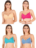 Women Everyday Padded Bra With Transparent With Bra Color Strap (Pack 4)