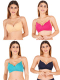 Women Everyday Padded Bra With Transparent With Bra Color Strap (Pack 4)
