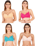 Women Everyday Padded Bra With Transparent With Bra Color Strap (Pack 4)
