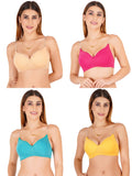 Women Everyday Padded Bra With Transparent With Bra Color Strap (Pack 4)