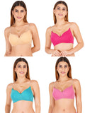 Women Everyday Padded Bra With Transparent With Bra Color Strap (Pack 4)