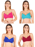 Women Everyday Padded Bra With Transparent With Bra Color Strap (Pack 4)