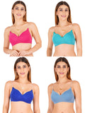 Women Everyday Padded Bra With Transparent With Bra Color Strap (Pack 4)