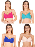 Women Everyday Padded Bra With Transparent With Bra Color Strap (Pack 4)