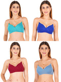 Women Everyday Padded Bra With Transparent With Bra Color Strap (Pack 4)