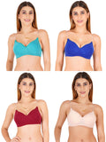 Women Everyday Padded Bra With Transparent With Bra Color Strap (Pack 4)
