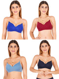 Women Everyday Padded Bra With Transparent With Bra Color Strap (Pack 4)