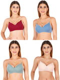 Women Everyday Padded Bra With Transparent With Bra Color Strap (Pack 4)
