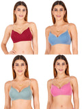 Women Everyday Padded Bra With Transparent With Bra Color Strap (Pack 4)