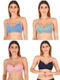 Women Everyday Padded Bra With Transparent With Bra Color Strap (Pack 4)