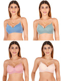 Women Everyday Padded Bra With Transparent With Bra Color Strap (Pack 4)