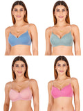 Women Everyday Padded Bra With Transparent With Bra Color Strap (Pack 4)