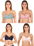 Women Everyday Padded Bra With Transparent With Bra Color Strap (Pack 4)