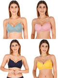 Women Everyday Padded Bra With Transparent With Bra Color Strap (Pack 4)
