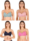 Women Everyday Padded Bra With Transparent With Bra Color Strap (Pack 4)