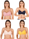 Women Everyday Padded Bra With Transparent With Bra Color Strap (Pack 4)