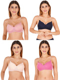 Women Everyday Padded Bra With Transparent With Bra Color Strap (Pack 4)
