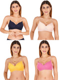 Women Everyday Padded Bra With Transparent With Bra Color Strap (Pack 4)