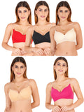 Women Everyday Padded Bra With Transparent With Bra Color Strap (Pack 5)