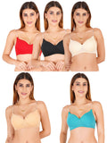 Women Everyday Padded Bra With Transparent With Bra Color Strap (Pack 5)
