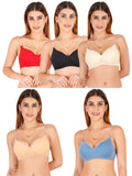 Women Everyday Padded Bra With Transparent With Bra Color Strap (Pack 5)