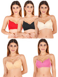 Women Everyday Padded Bra With Transparent With Bra Color Strap (Pack 5)