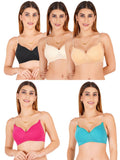 Women Everyday Padded Bra With Transparent With Bra Color Strap (Pack 5)