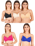 Women Everyday Padded Bra With Transparent With Bra Color Strap (Pack 5)