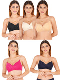 Women Everyday Padded Bra With Transparent With Bra Color Strap (Pack 5)