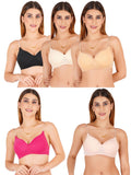 Women Everyday Padded Bra With Transparent With Bra Color Strap (Pack 5)
