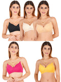 Women Everyday Padded Bra With Transparent With Bra Color Strap (Pack 5)
