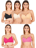 Women Everyday Padded Bra With Transparent With Bra Color Strap (Pack 5)