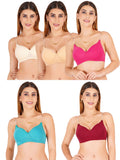Women Everyday Padded Bra With Transparent With Bra Color Strap (Pack 5)