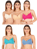 Women Everyday Padded Bra With Transparent With Bra Color Strap (Pack 5)